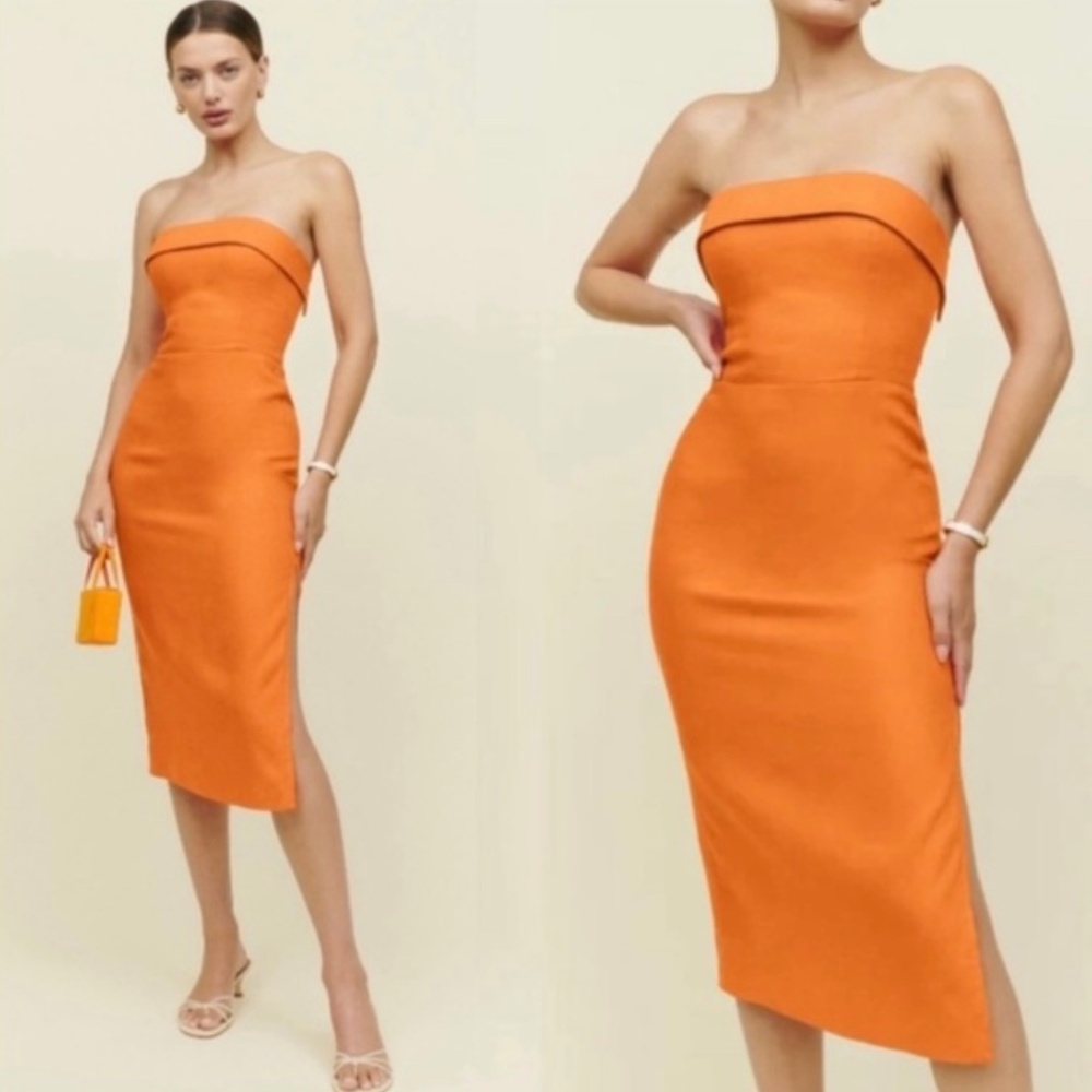 Reformation Marcella linen midi dress orange